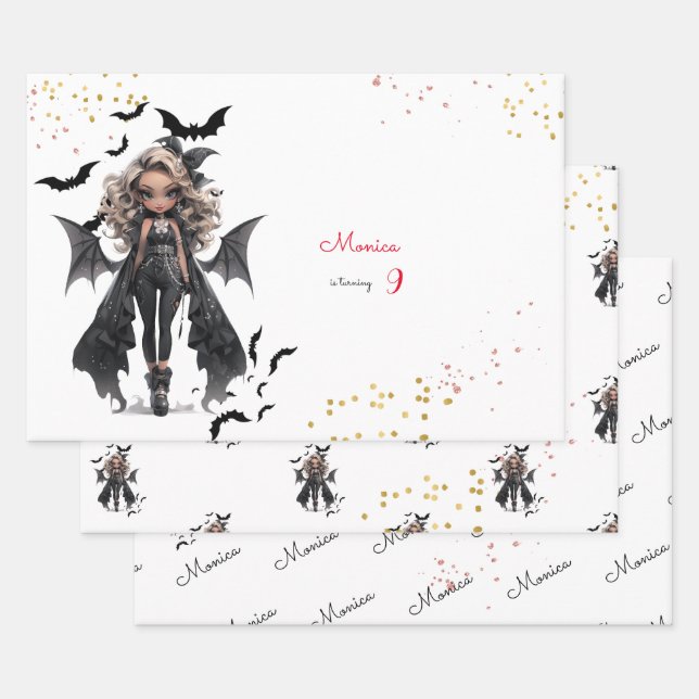 Chic glam gothic scary girl birthday party wrapping paper sheets (Set)