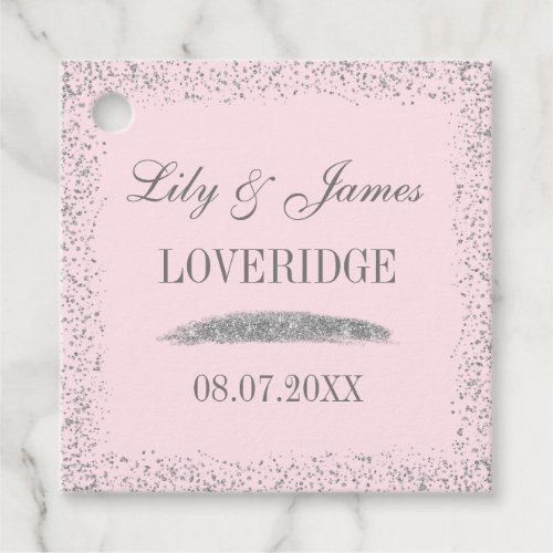 Chic Glam Gray Silver Glitter  Blush Pink Wedding Favor Tags