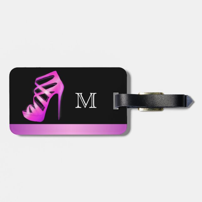 Chic Glam High Heel Shoe Monogram Luggage Tag (Back Horizontal)