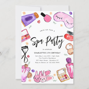 Chic Glam Makeup Girls Pajama Slumber Spa Birthday Invitation