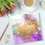 Chic, Glam Marble Watercolor Gold &amp; Purple Square Notebook at Zazzle