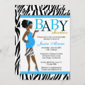 Chic Glam Modern Mom Blue Zebra Baby Shower Invitation (Front/Back)