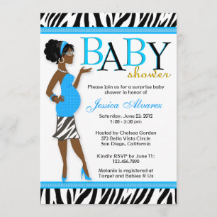 Chic Glam Modern Mom Blue Zebra Baby Shower Invitation