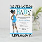 Chic Glam Modern Mom Blue Zebra Baby Shower Invitation (Standing Front)