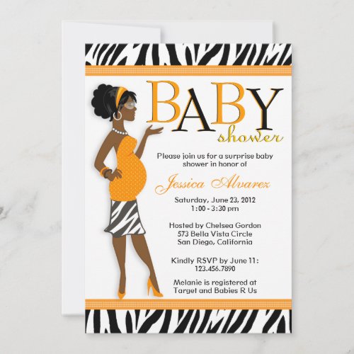 Chic Glam Modern Mom Blue Zebra Baby Shower Announcements
