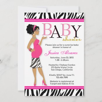 Chic Glam Modern Mom Pink Zebra Baby Shower Invitation by InvitationBlvd at Zazzle