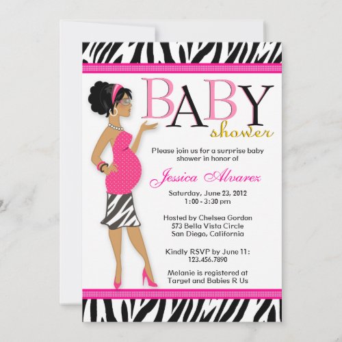 Chic Glam Modern Mom Pink Zebra Baby Shower Personalized Invitation