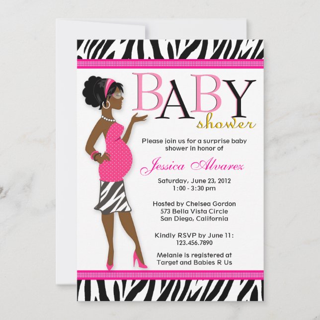 Chic Glam Modern Mom Pink Zebra Baby Shower Invitation (Front)