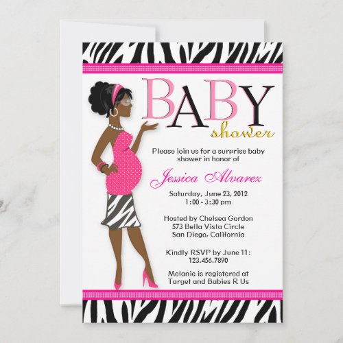 Chic Glam Modern Mom Pink Zebra Baby Shower Invitations