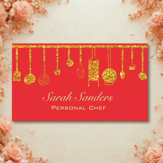 Chic glam Personal Chef Catering Gold Glitter  Business Card (Creator Uploaded)