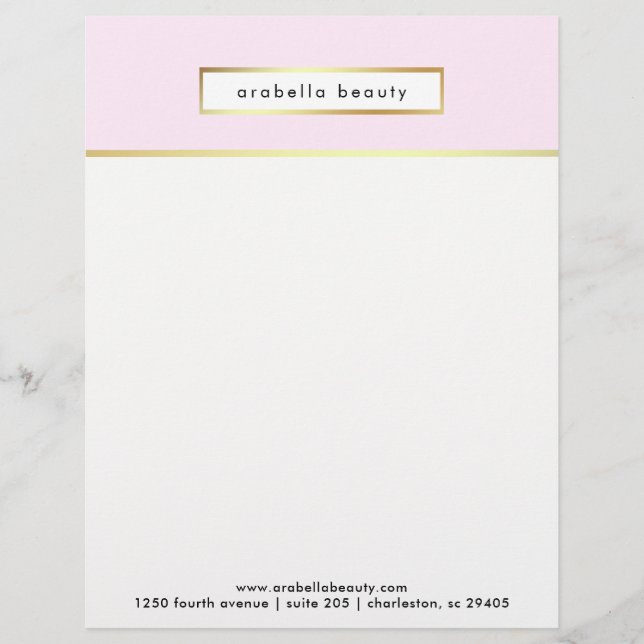 Chic Glam Pink and Faux Gold Business Letterhead (Front)