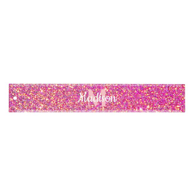 Chic Glam Pink Gold Glitter Sparkle Personalized Ruler (Front)