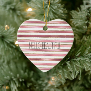 Chic Glam Pink White Stripes Ceramic Ornament