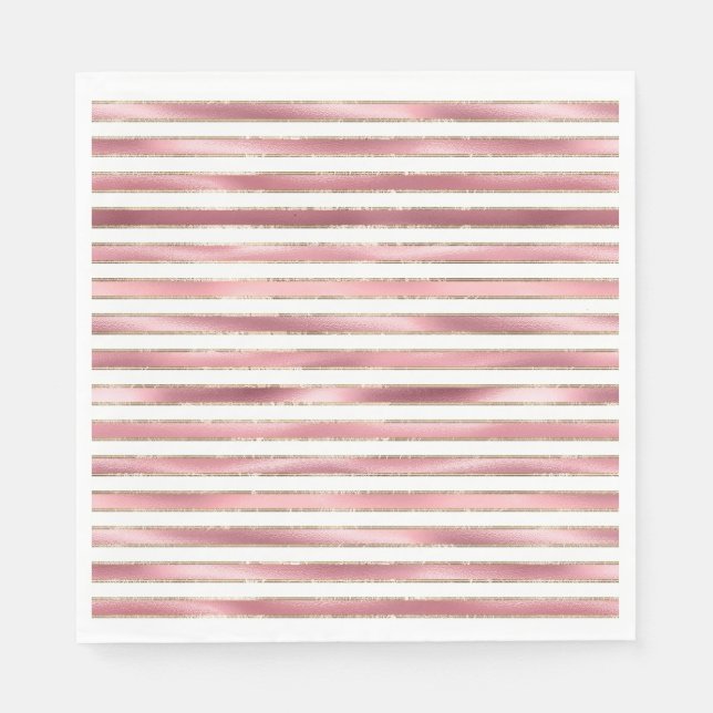 Chic Glam Pink White Stripes Napkins (Front)