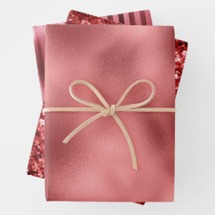 Chic Glam Red Glitter Stripes Wrapping Paper Sheets