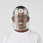 Chic glam silver glitter doughnuts, modern girly face shield (Insitu)