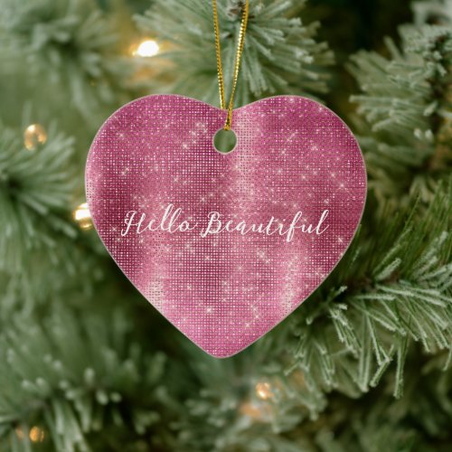 Chic Glam Silver Pink Sparkle and Black Ceramic Ornament