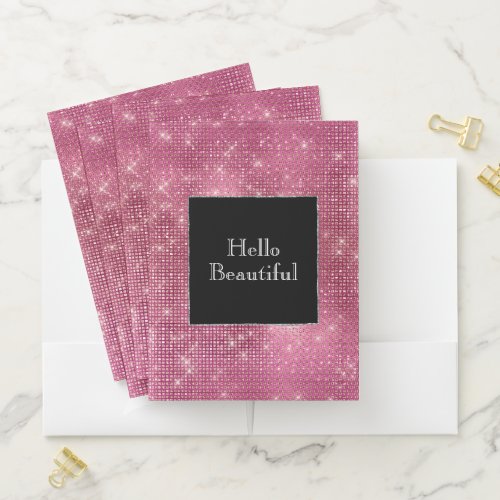 Chic Glam Silver Pink Sparkle and Black Pocket Folder