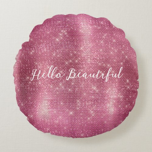 Chic Glam Silver Pink Sparkle and Black Round Pillow