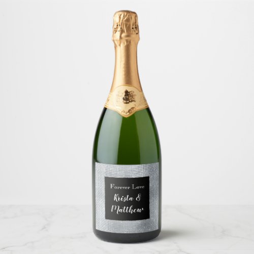 Chic Glam Silver Sparkle and Black Sparkling Wine Label