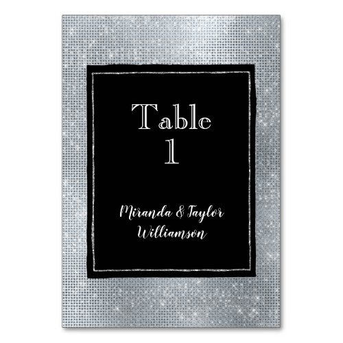 Chic Glam Silver Sparkle and Black Table Number