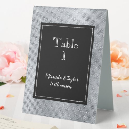 Chic Glam Silver Sparkle and Black Table Tent Sign