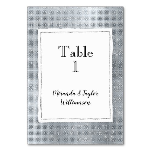 Chic Glam Silver Sparkle and White Table Number