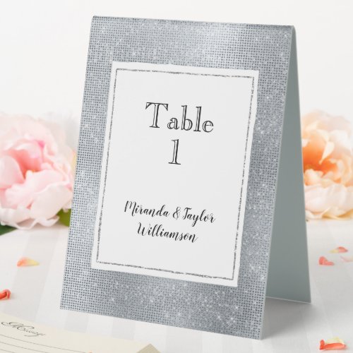 Chic Glam Silver Sparkle and White Table Tent Sign
