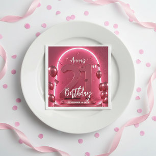 Chic Glam Vibrant Pink Neon Glow 21st Birthday Napkins