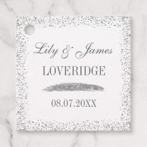 Chic Glam White  Gray Silver Glitter Wedding Favor Tags