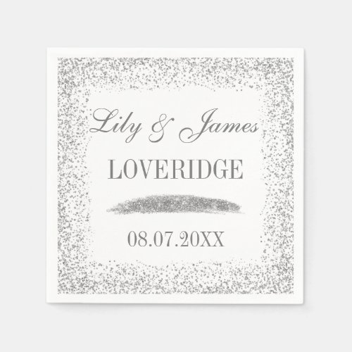 Chic Glam White  Gray Silver Glitter Wedding Napkins