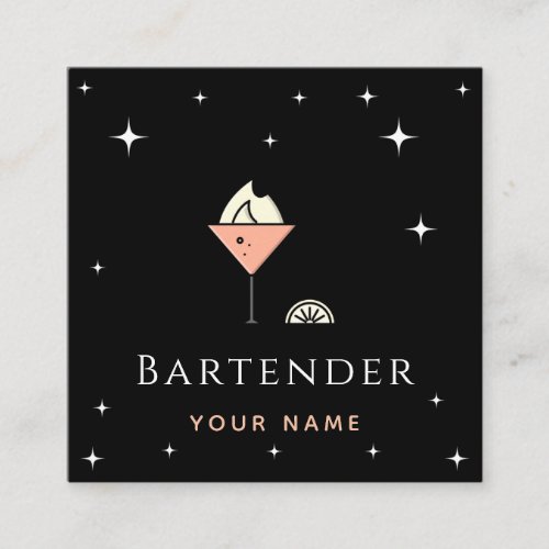 Chic Glamorous Bartender Night Sparkle Club Bar    Square Business Card