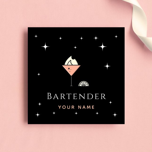 Chic Glamorous Bartender Night Sparkle Club Bar    Square Business Card (Creator Uploaded)