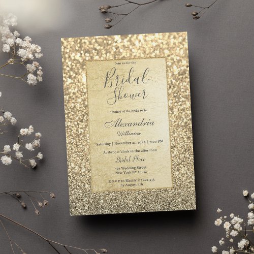 Chic glamorous trendy gold glitter Bridal Shower Invitation