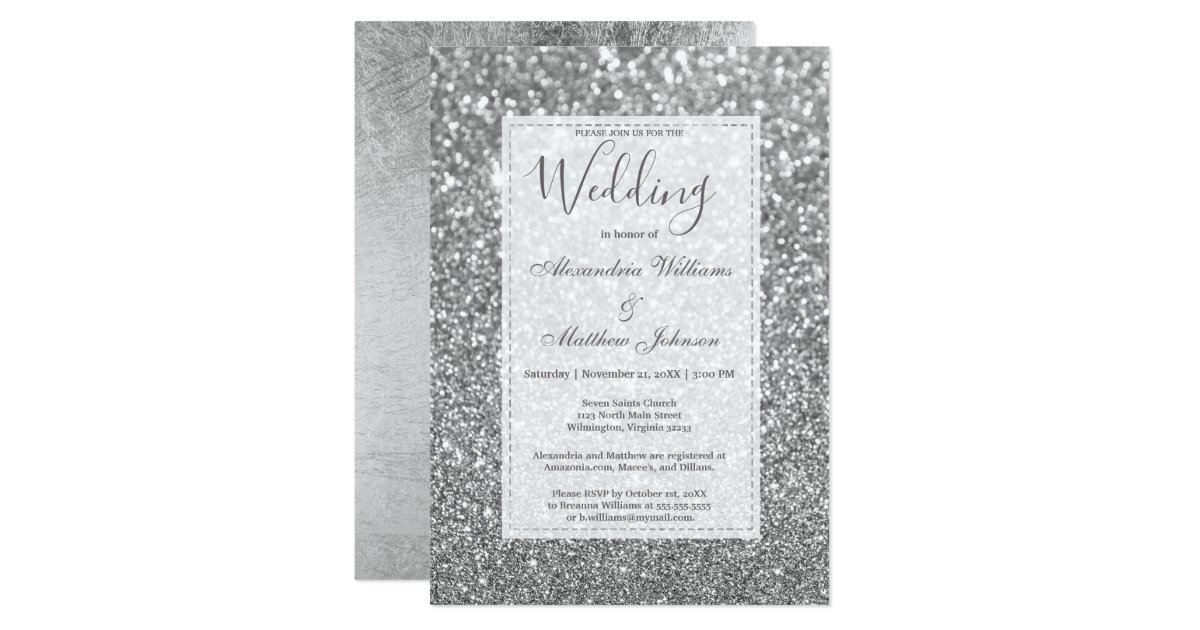 Chic glamorous trendy silver glitter Wedding Invitation
