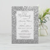Chic glamorous trendy silver glitter Wedding Invitation (Standing Front)