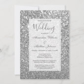 Chic glamorous trendy silver glitter Wedding Invitation (Front)