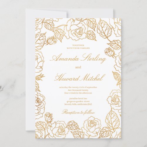 Chic glamour gold foil roses flowers wedding invitation