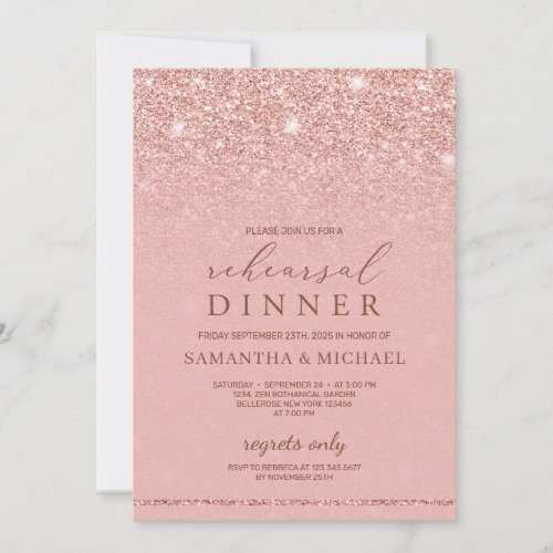 Chic glamour rose gold glitter rehearsal dinner invitation