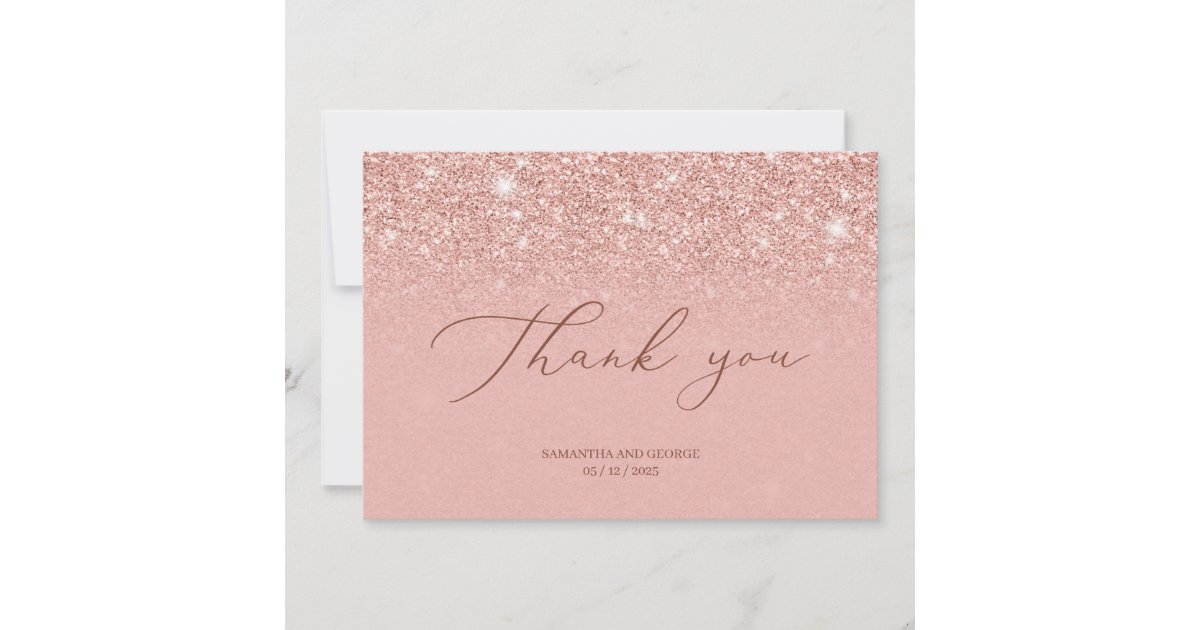 Chic glamour rose gold glitter sparkles wedding thank you card | Zazzle