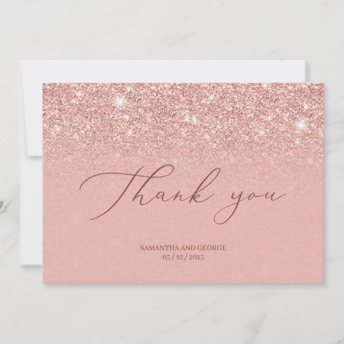 Chic glamour rose gold glitter sparkles wedding thank you card