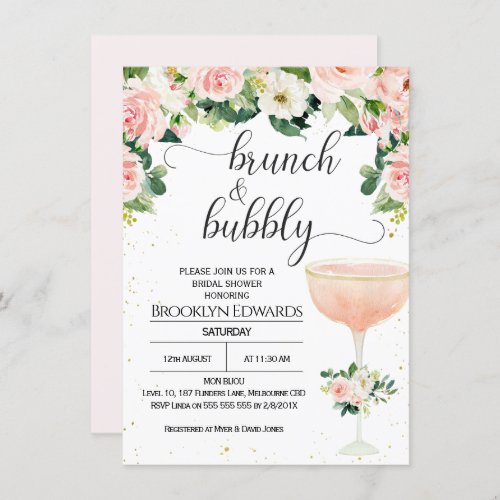 Chic Glass Brunch Bubbly Bridal Shower Invitation