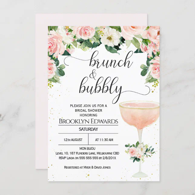 Chic Glass Brunch Bubbly Bridal Shower Invitation | Zazzle