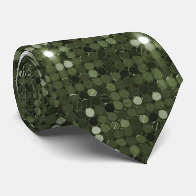Chic Glimmering Olive Green Sequin Neck Tie (Rolled)