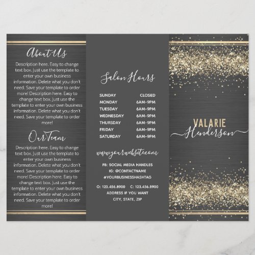 Chic Glitter and Brushed Metal Trifold Brochure