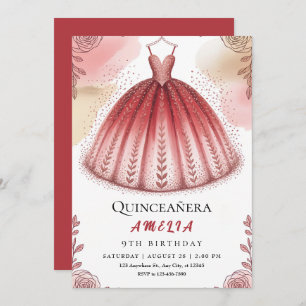 Chic Glitter and Floral Quinceañera Invitation