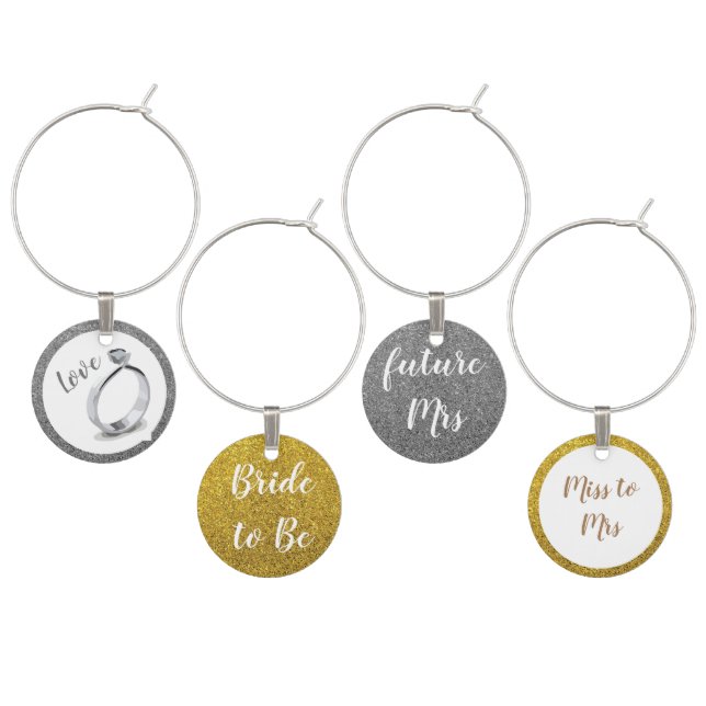 Chic Glitter Bridal Shower Set of 4 Wine Charms (Staggered)