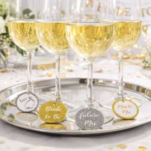 Chic Glitter Bridal Shower Set of 4 Wine Charms