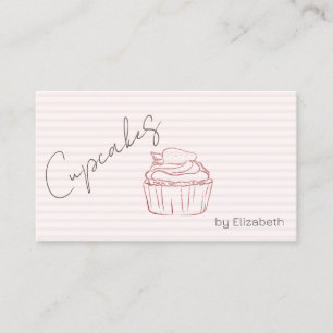 Chic Glitter Cupcake Strawberry Striped Business Card