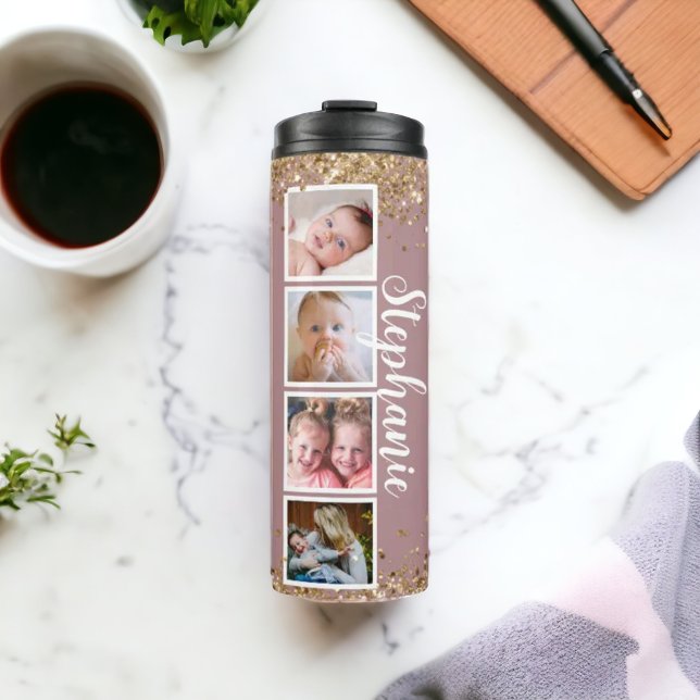 Chic glitter custom name photo collage Tumbler (Creator Uploaded)